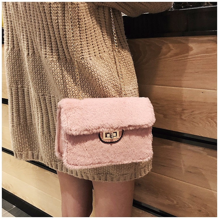 Fashion Plush PU Leather Small Square Bag Crossbody Shoulder Bag