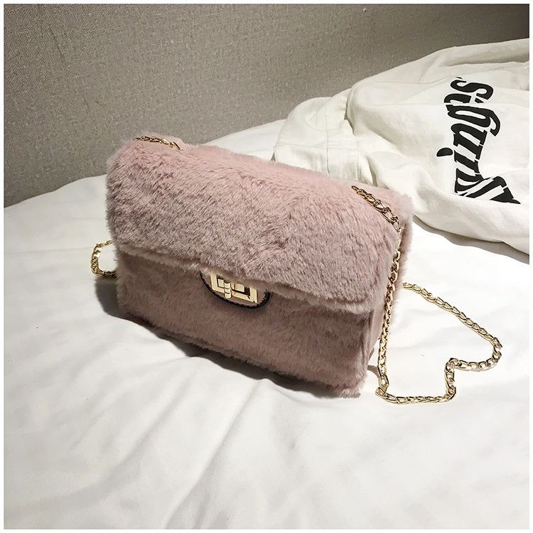Fashion Plush PU Leather Small Square Bag Crossbody Shoulder Bag