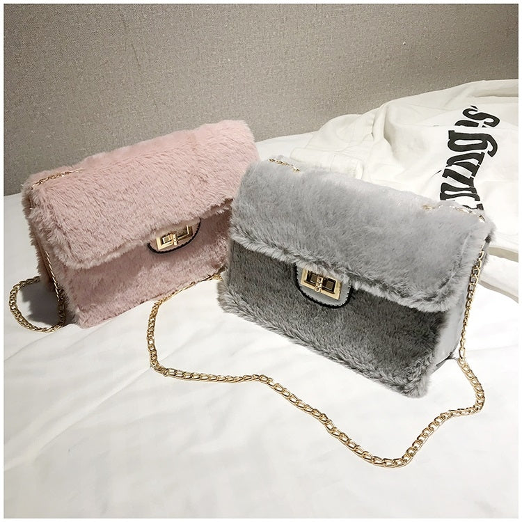 Fashion Plush PU Leather Small Square Bag Crossbody Shoulder Bag