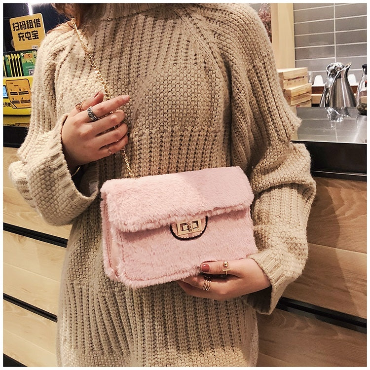Fashion Plush PU Leather Small Square Bag Crossbody Shoulder Bag