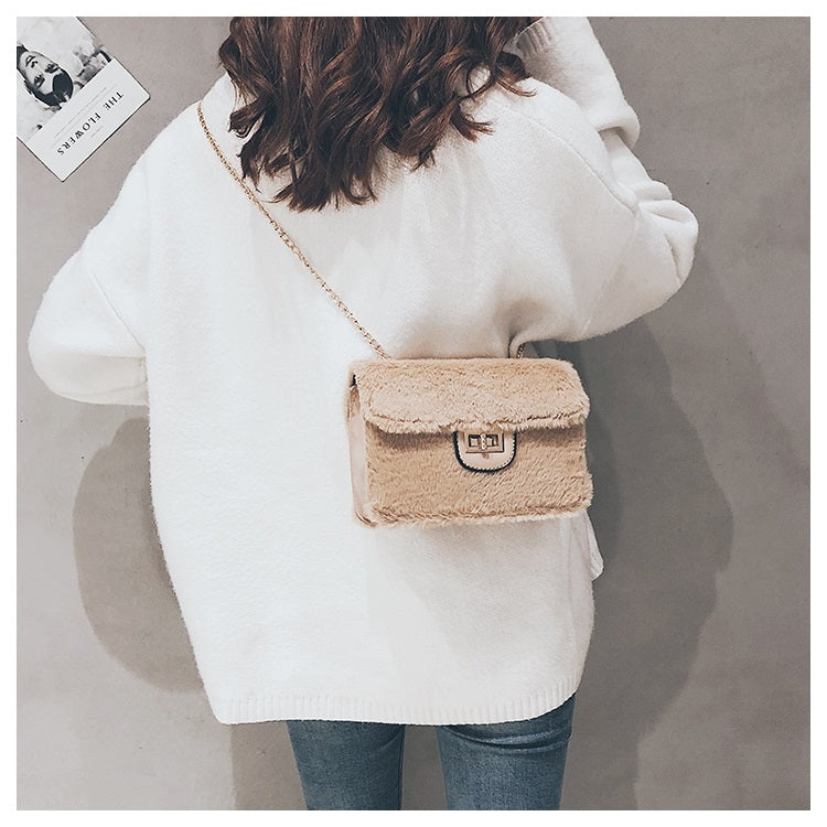 Fashion Plush PU Leather Small Square Bag Crossbody Shoulder Bag
