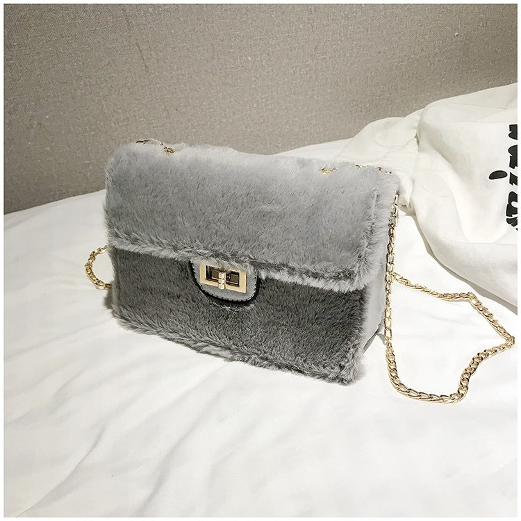Fashion Plush PU Leather Small Square Bag Crossbody Shoulder Bag