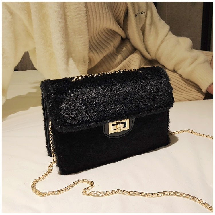 Fashion Plush PU Leather Small Square Bag Crossbody Shoulder Bag