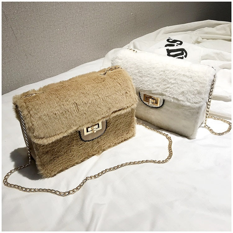 Fashion Plush PU Leather Small Square Bag Crossbody Shoulder Bag