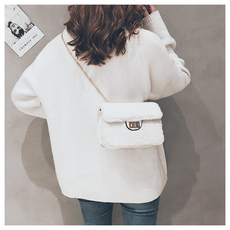 Fashion Plush PU Leather Small Square Bag Crossbody Shoulder Bag
