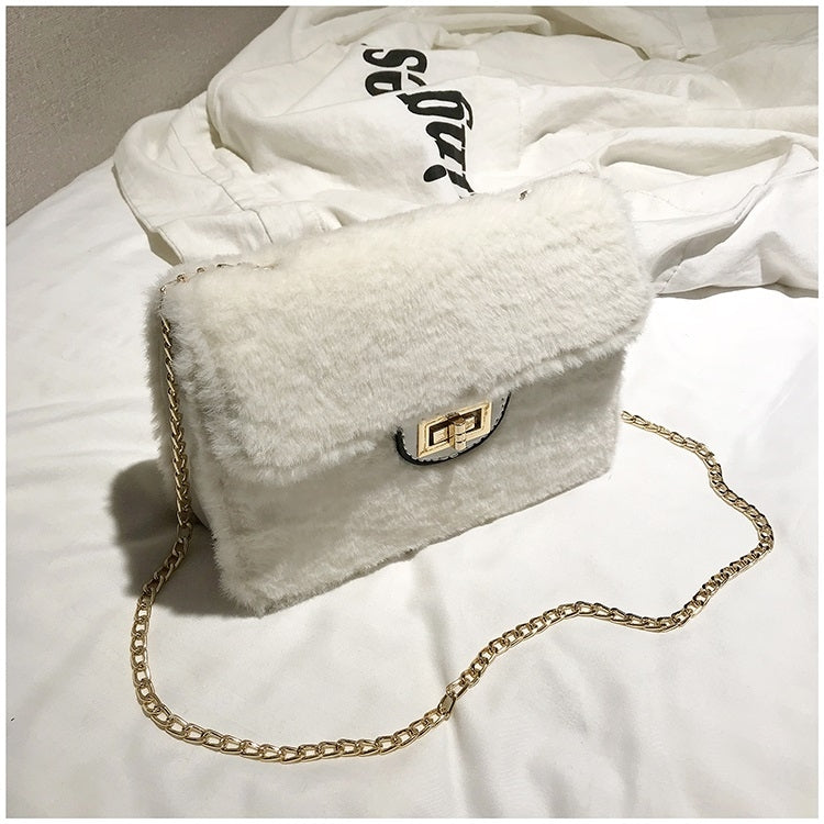 Fashion Plush PU Leather Small Square Bag Crossbody Shoulder Bag