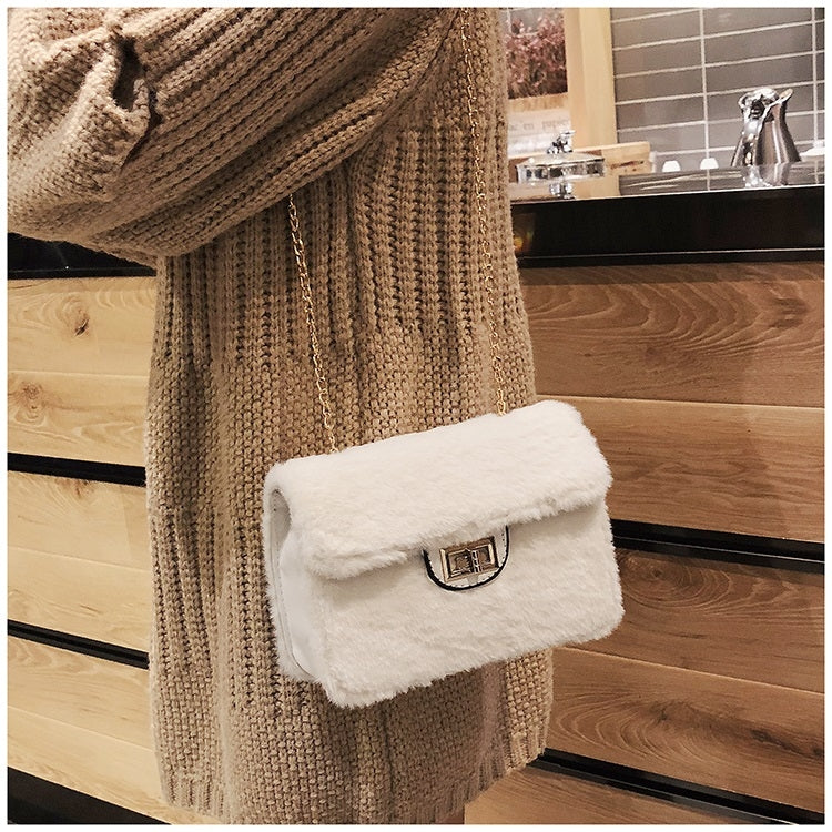 Fashion Plush PU Leather Small Square Bag Crossbody Shoulder Bag