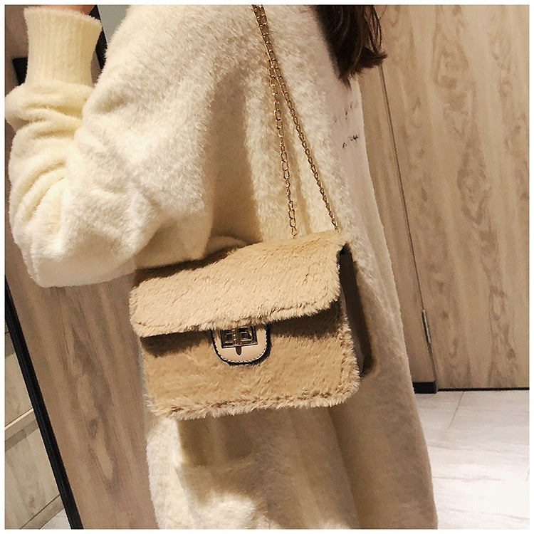 Fashion Plush PU Leather Small Square Bag Crossbody Shoulder Bag
