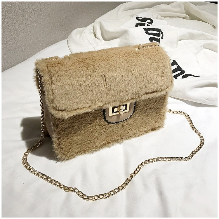 Fashion Plush PU Leather Small Square Bag Crossbody Shoulder Bag