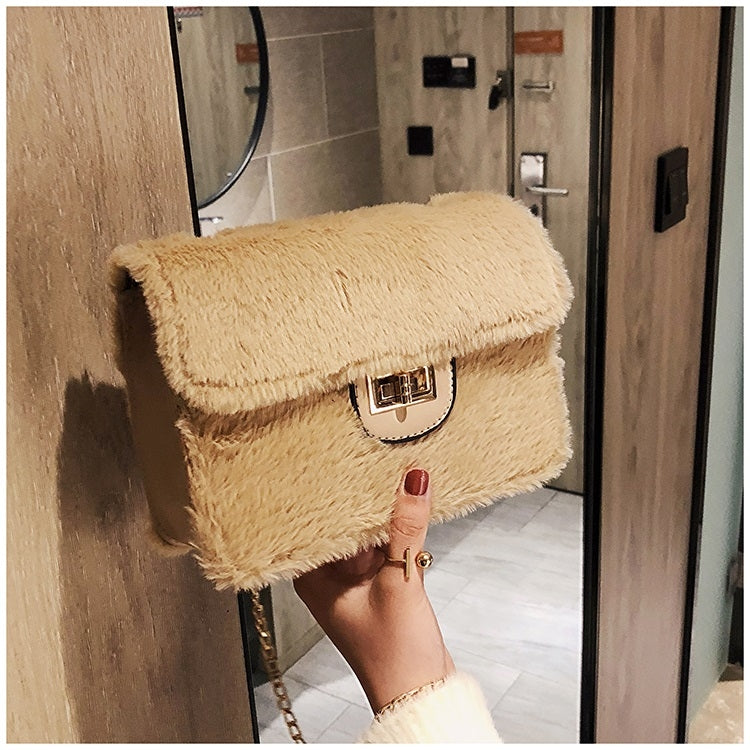 Fashion Plush PU Leather Small Square Bag Crossbody Shoulder Bag