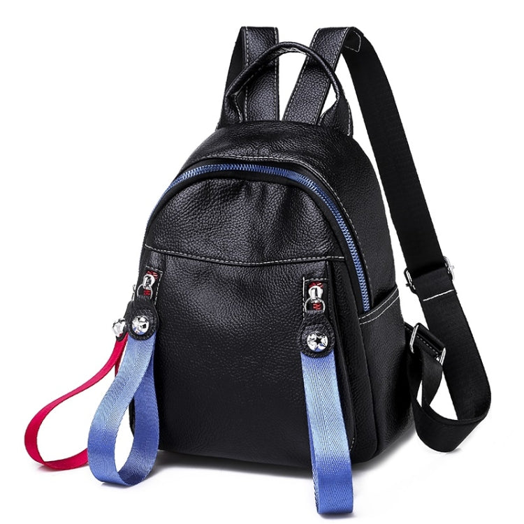 Solid Color Casual Shoulder Bag Litchi PU Leather Soft Backpack Bag (Black)