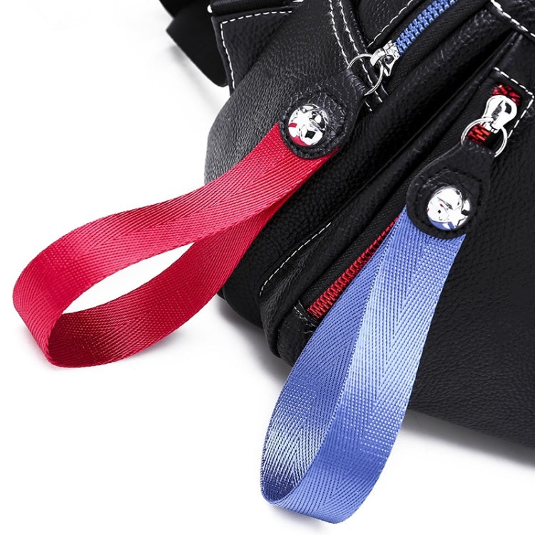 Solid Color Casual Shoulder Bag Litchi PU Leather Soft Backpack Bag (Black)