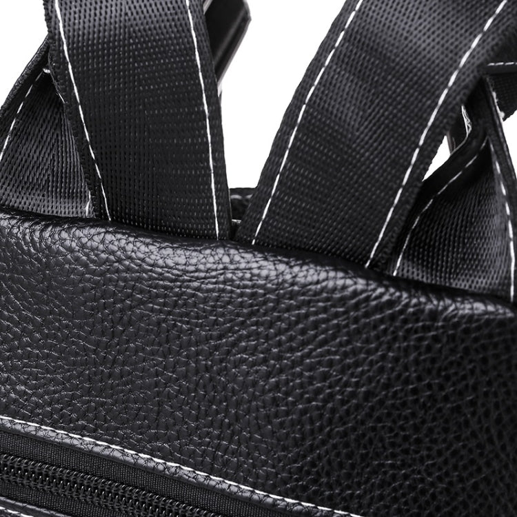 Solid Color Casual Shoulder Bag Litchi PU Leather Soft Backpack Bag (Black)