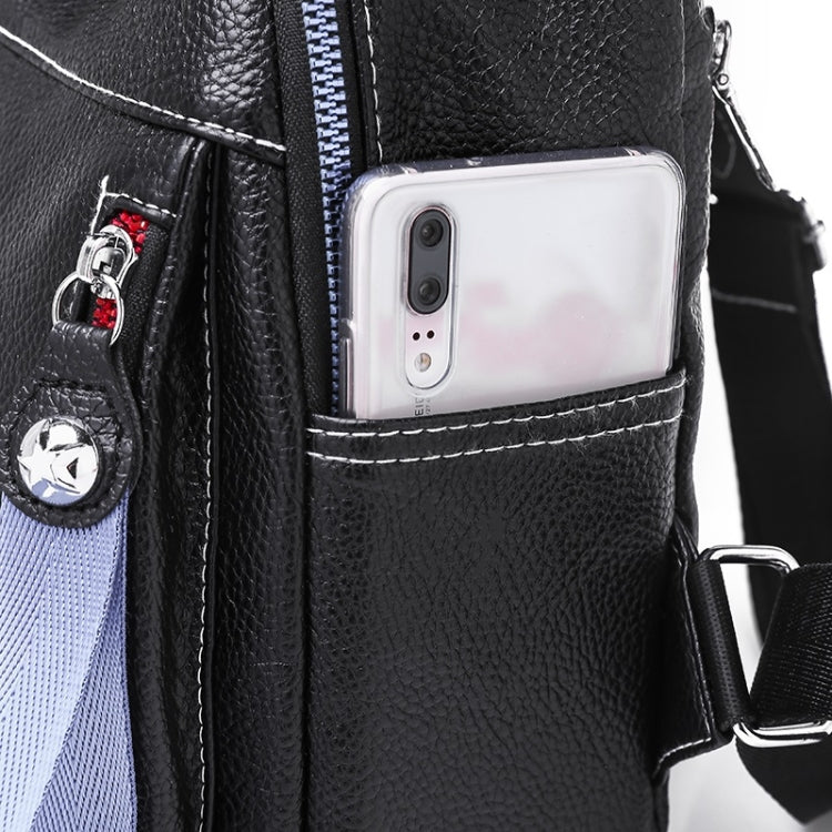 Solid Color Casual Shoulder Bag Litchi PU Leather Soft Backpack Bag (Black)