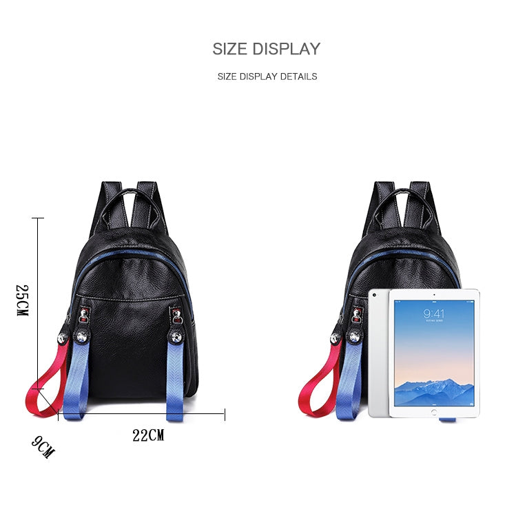 Solid Color Casual Shoulder Bag Litchi PU Leather Soft Backpack Bag (Black)