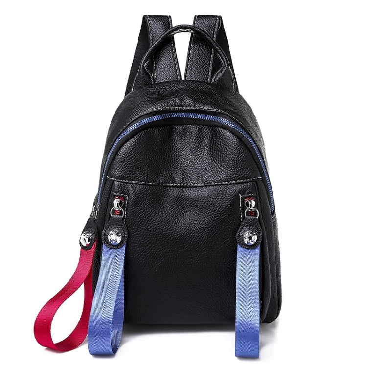 Solid Color Casual Shoulder Bag Litchi PU Leather Soft Backpack Bag (Black)