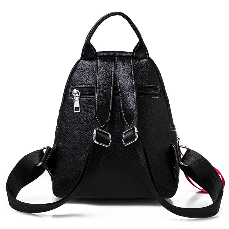 Solid Color Casual Shoulder Bag Litchi PU Leather Soft Backpack Bag (Black)
