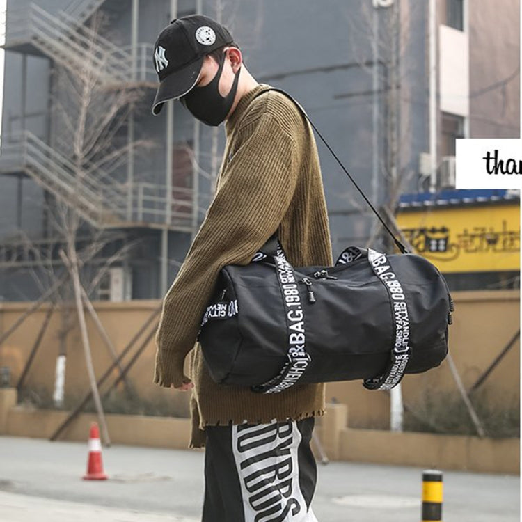 Oxford Cloth Shoulder Sports Gym Travel Handbag (Black)