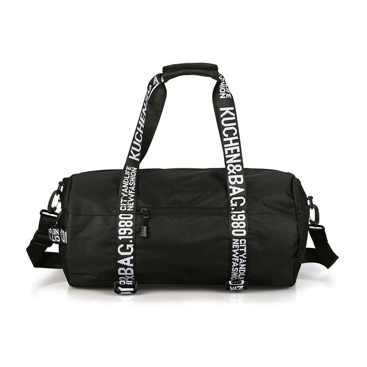Oxford Cloth Shoulder Sports Gym Travel Handbag (Black)