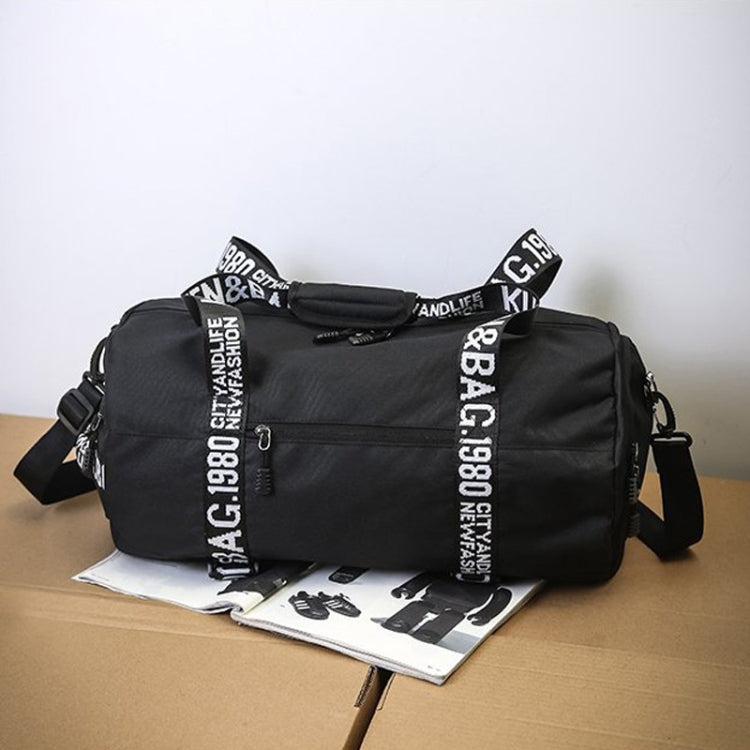 Oxford Cloth Shoulder Sports Gym Travel Handbag (Black)