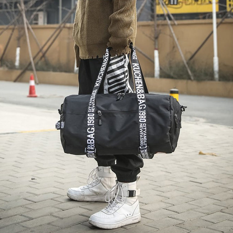 Oxford Cloth Shoulder Sports Gym Travel Handbag (Black)