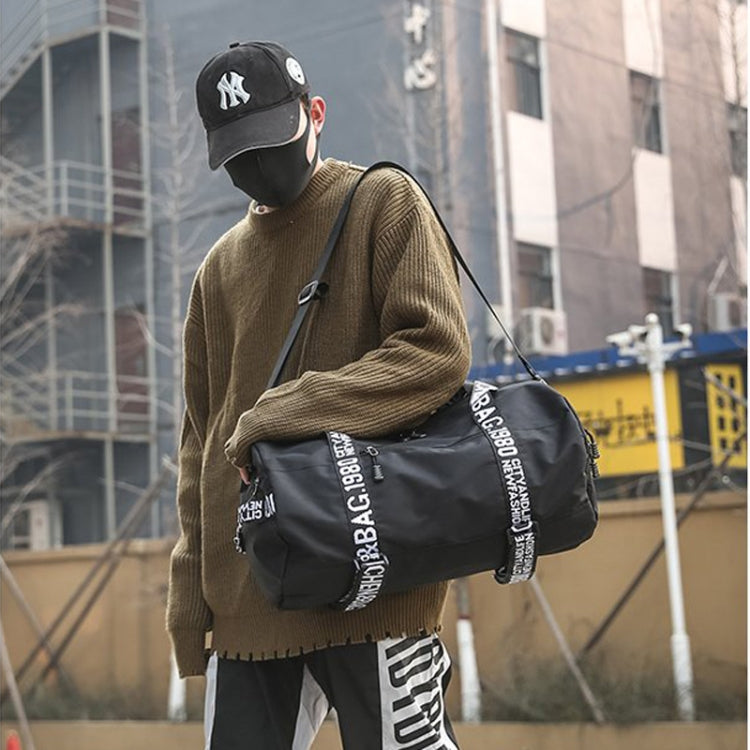 Oxford Cloth Shoulder Sports Gym Travel Handbag (Black)