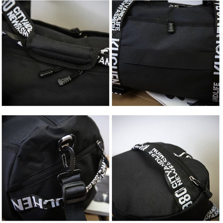 Oxford Cloth Shoulder Sports Gym Travel Handbag (Black)