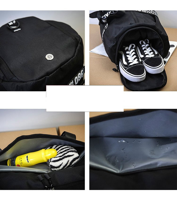 Oxford Cloth Shoulder Sports Gym Travel Handbag (Black)