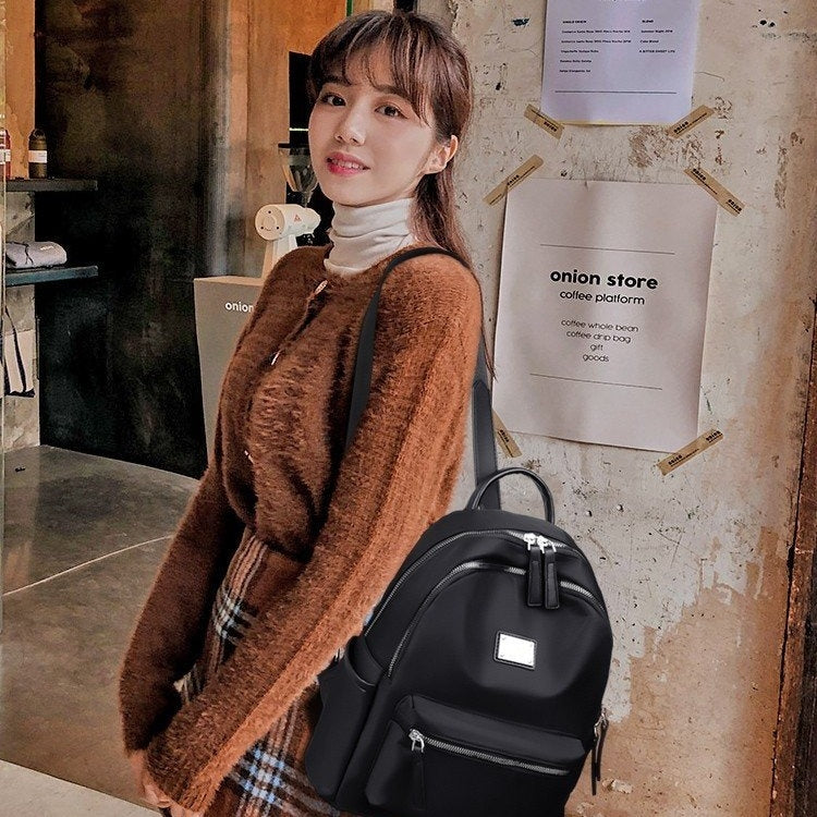 Function Waterproof Oxford Cloth Solid Color Backpack Handbag (Black)