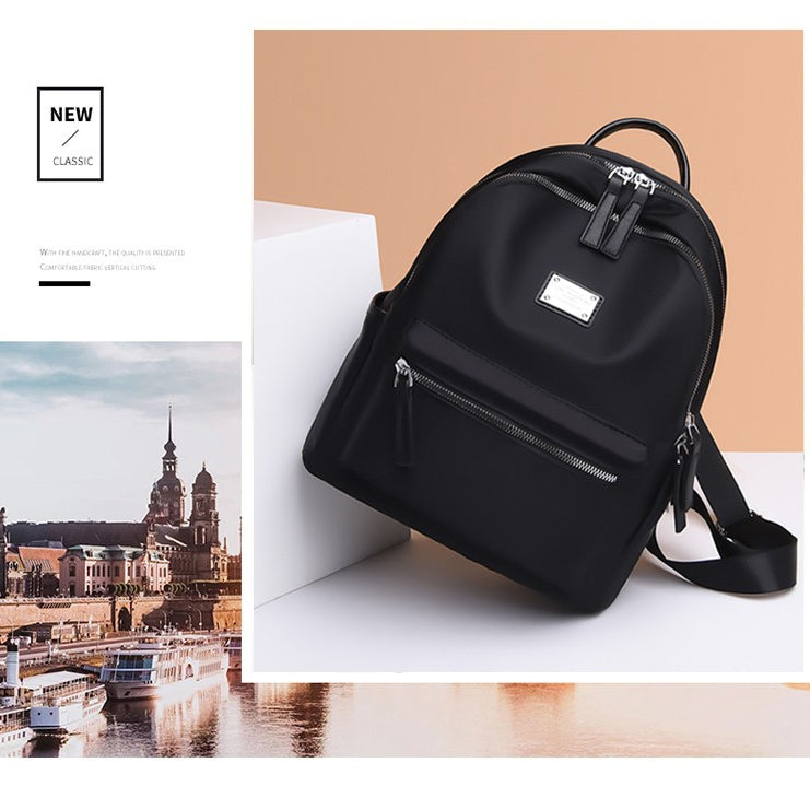 Function Waterproof Oxford Cloth Solid Color Backpack Handbag (Black)