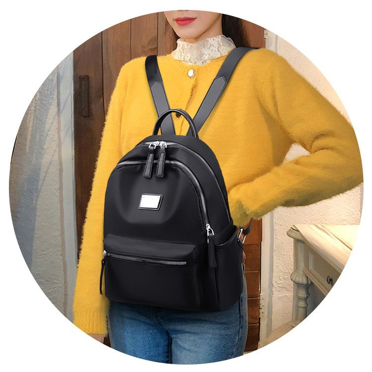 Function Waterproof Oxford Cloth Solid Color Backpack Handbag (Black)