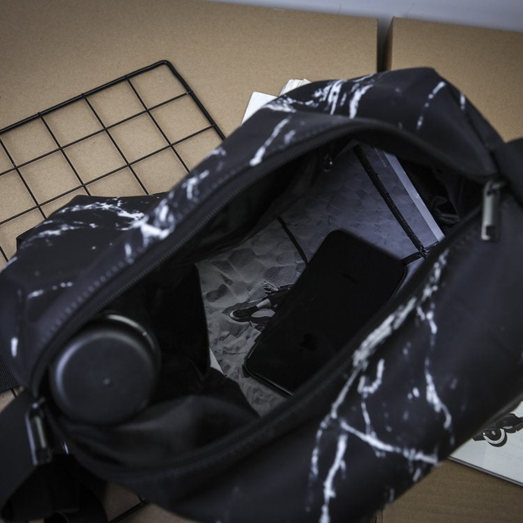 Waterproof Nylon Cloth Shoulder Sports Gym Handbag Travel Bag (Black)