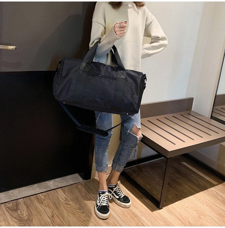 Nylon Inclined Shoulder Sports Gym Bag Travel Handbag (Black)