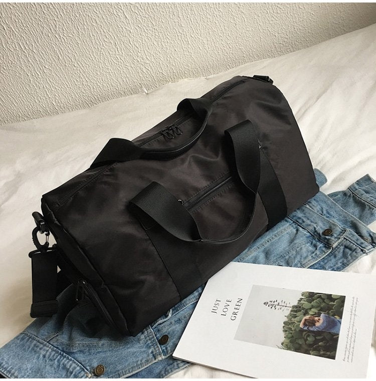 Nylon Inclined Shoulder Sports Gym Bag Travel Handbag (Black)