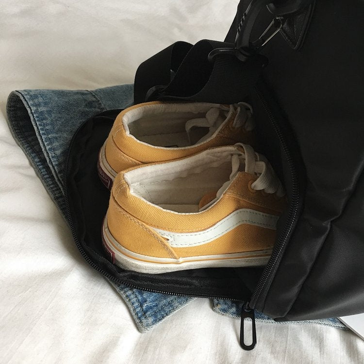 Nylon Inclined Shoulder Sports Gym Bag Travel Handbag (Black)