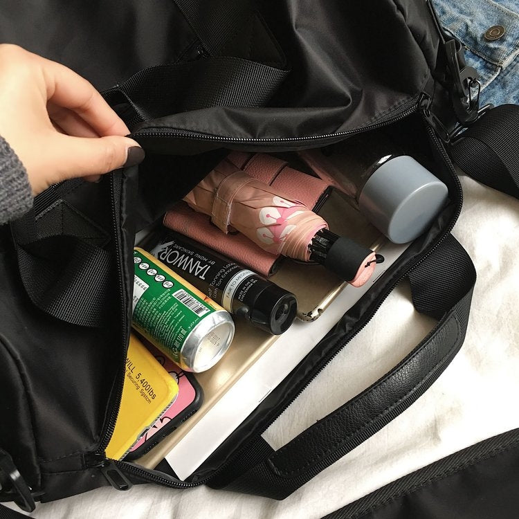 Nylon Inclined Shoulder Sports Gym Bag Travel Handbag (Black)