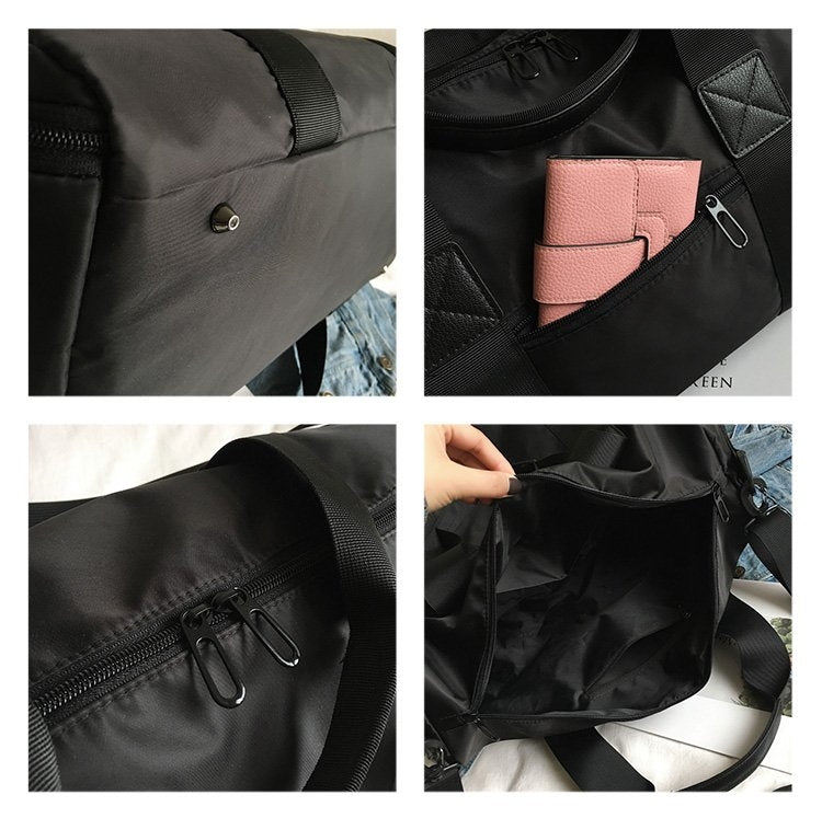 Nylon Inclined Shoulder Sports Gym Bag Travel Handbag (Black)