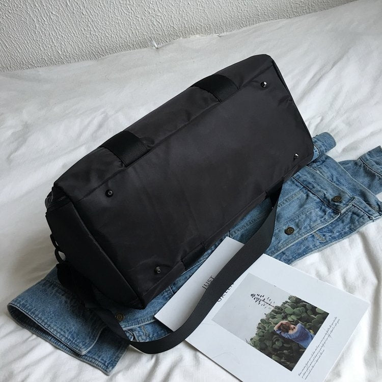 Nylon Inclined Shoulder Sports Gym Bag Travel Handbag (Black)