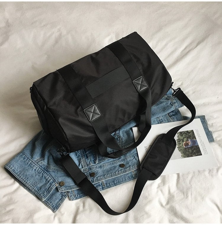 Nylon Inclined Shoulder Sports Gym Bag Travel Handbag (Black)