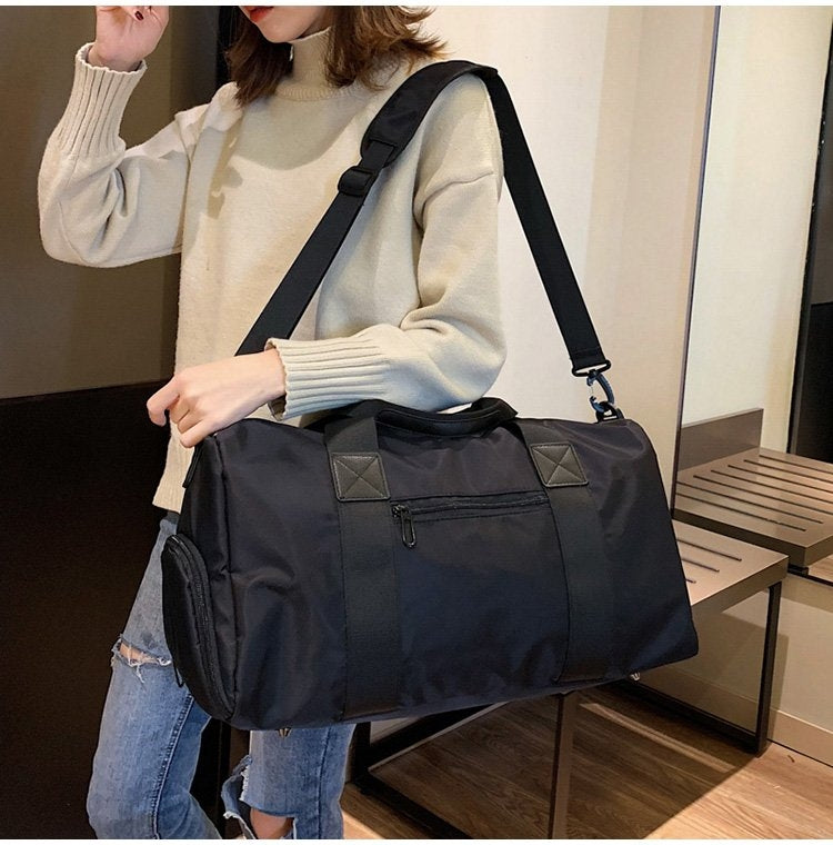 Nylon Inclined Shoulder Sports Gym Bag Travel Handbag (Black)