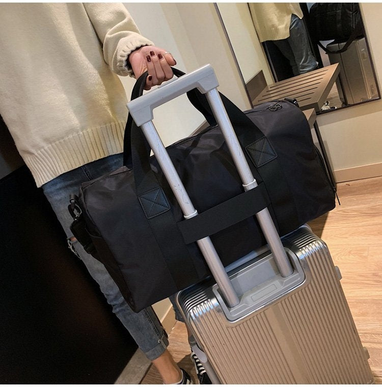 Nylon Inclined Shoulder Sports Gym Bag Travel Handbag (Black)