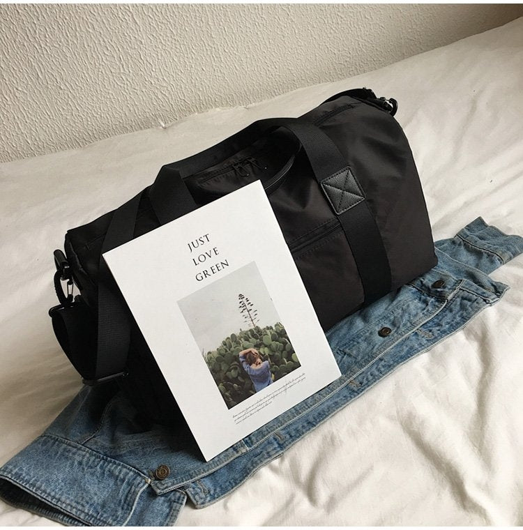 Nylon Inclined Shoulder Sports Gym Bag Travel Handbag (Black)
