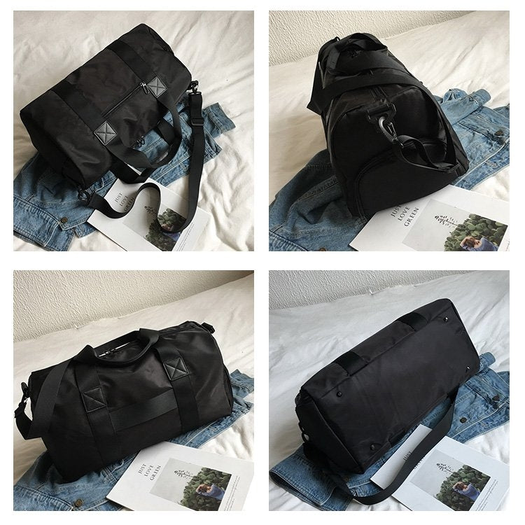 Nylon Inclined Shoulder Sports Gym Bag Travel Handbag (Black)