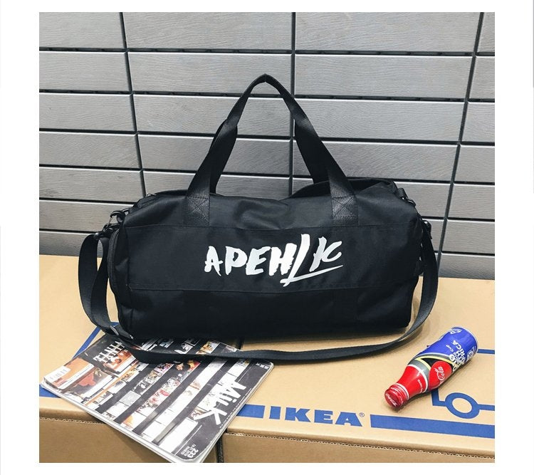 Soft Nylon Cloth Shoulder Bag Sports Gym Travel Handbag (Black)