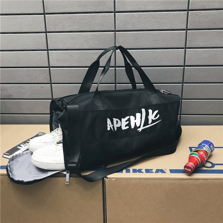 Soft Nylon Cloth Shoulder Bag Sports Gym Travel Handbag (Black)