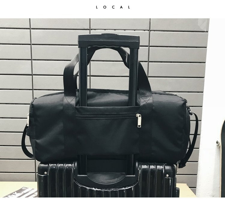 Soft Nylon Cloth Shoulder Bag Sports Gym Travel Handbag (Black)