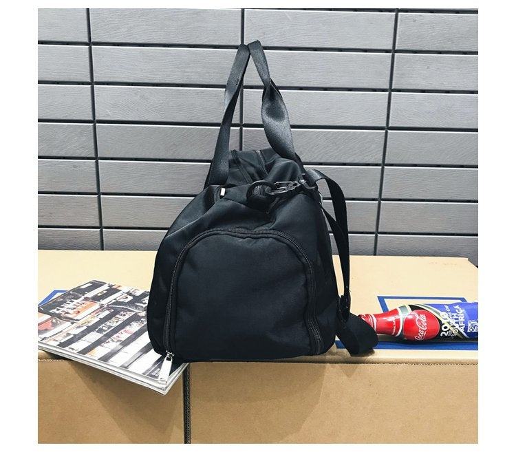 Soft Nylon Cloth Shoulder Bag Sports Gym Travel Handbag (Black)