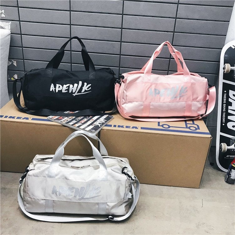 Soft Nylon Cloth Shoulder Bag Sports Gym Travel Handbag (Black)