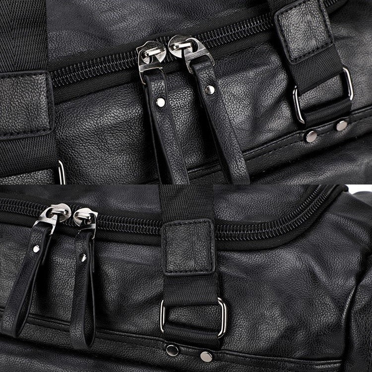 Soft PU Leather Shoulder Travel Bag Sports Gym Yoga Handbag (Black)