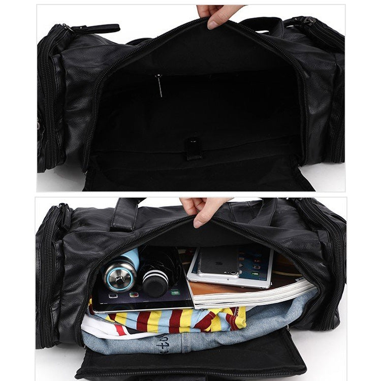 Soft PU Leather Shoulder Travel Bag Sports Gym Yoga Handbag (Black)